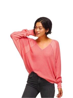 We The Free Free People Prairie Santa Clara Waffle Knit Slouchy V-Neck  Top L